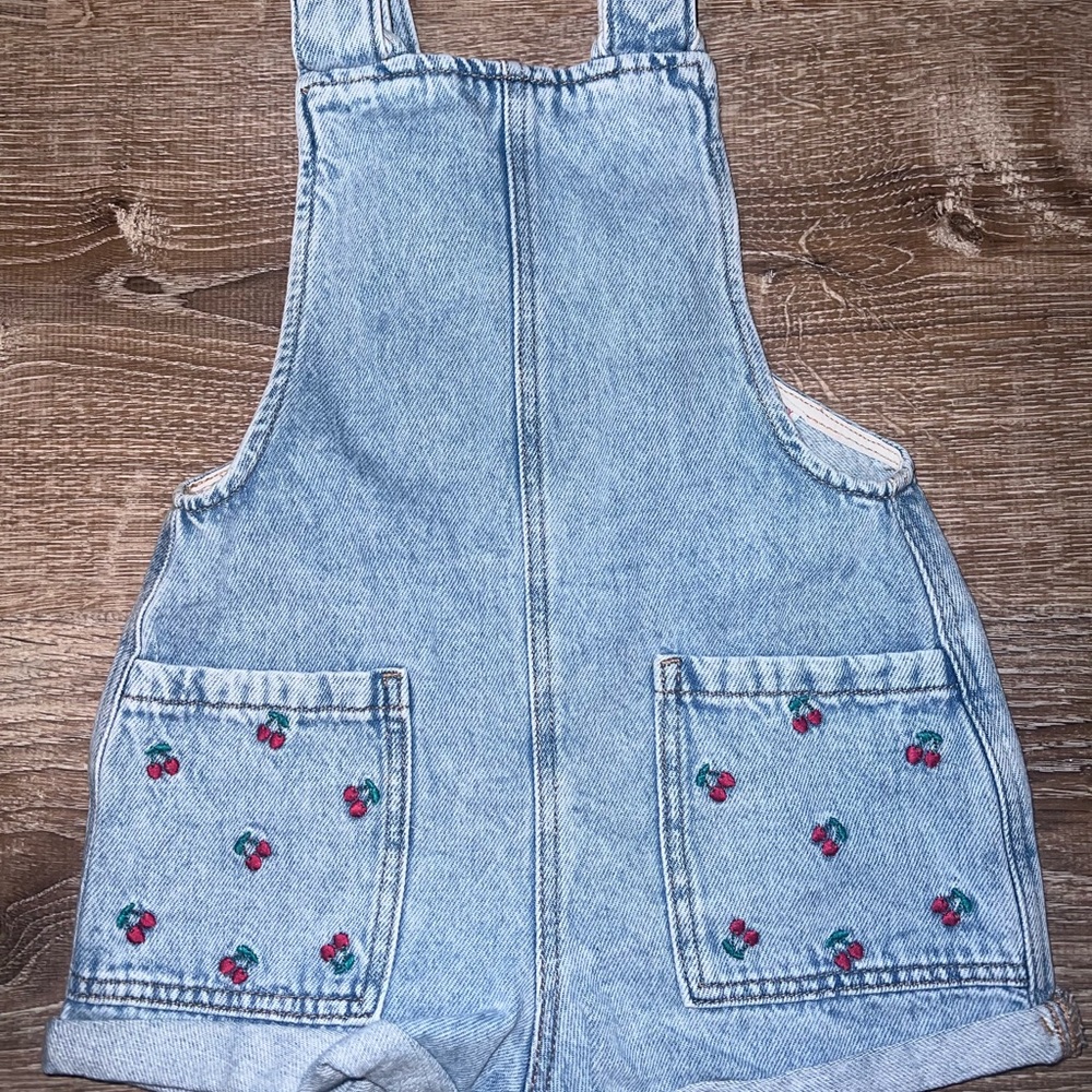 Kids Denim Overalls with Cherry Embroidery